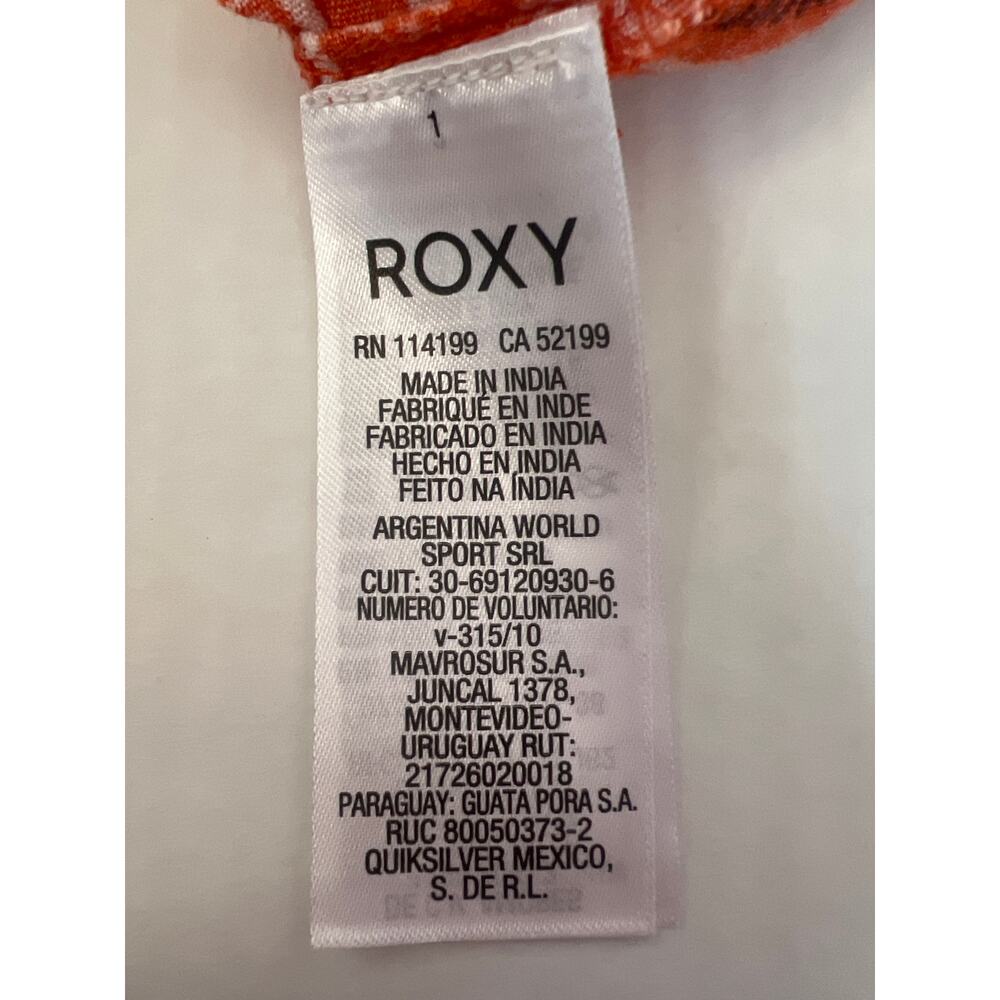 ROXY Shadow Play Tank Sundress flowy navy blue batik-style print coral hem S - Picture 8 of 12